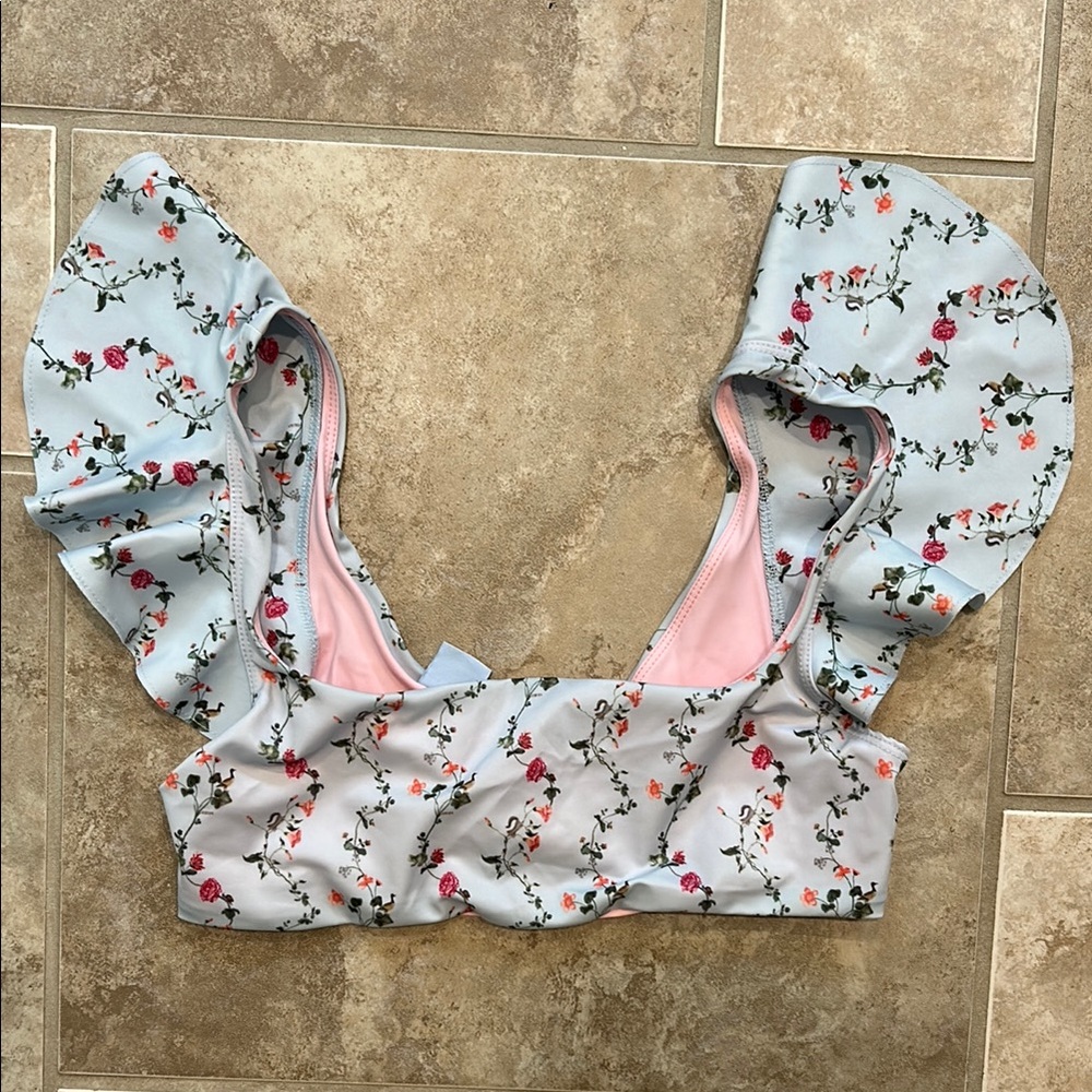 Hill House Home Botanical Floral Ruffle Sleeve Women's Swimsuit Top